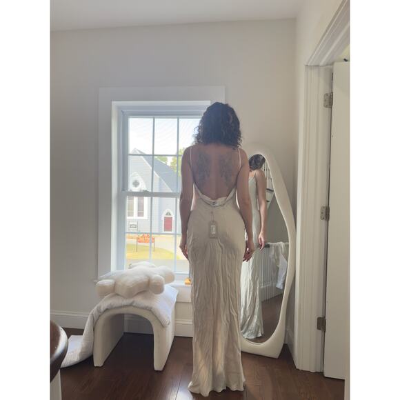 MESHKI “Jade” Cowl Neck Backless Satin Maxi Dress – Bone (NWT, XL) - Picture 2 of 7